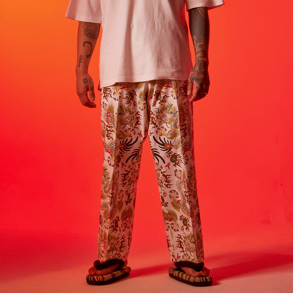 108 Dragons Off-White Belted Trousers (off-white/multi)