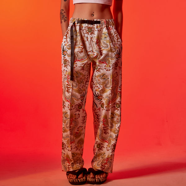 108 Dragons Off-White Belted Trousers (off-white/multi)