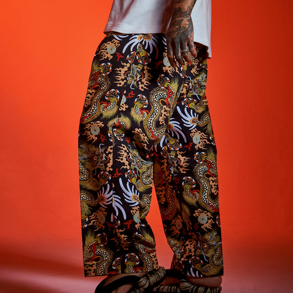 108 Dragons Black Belted Trousers (black/multi)